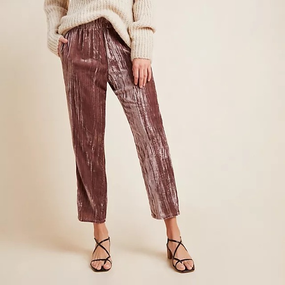 *Damaged* Anthropologie Tina Jo Josephine Mauve Velvet Tapered Trousers - Picture 1 of 10